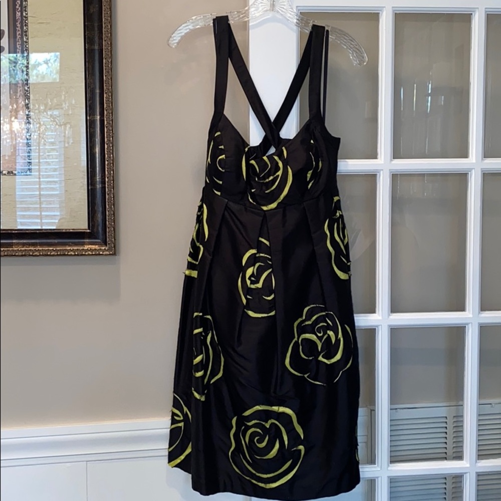 INC Black & Green Rose Cocktail Dress